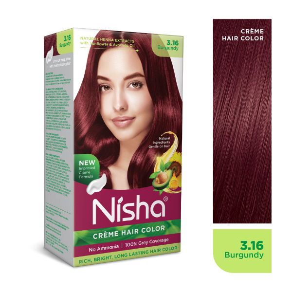 Nisha Creme Hair Color 120 gm - Burgundy (3.16)