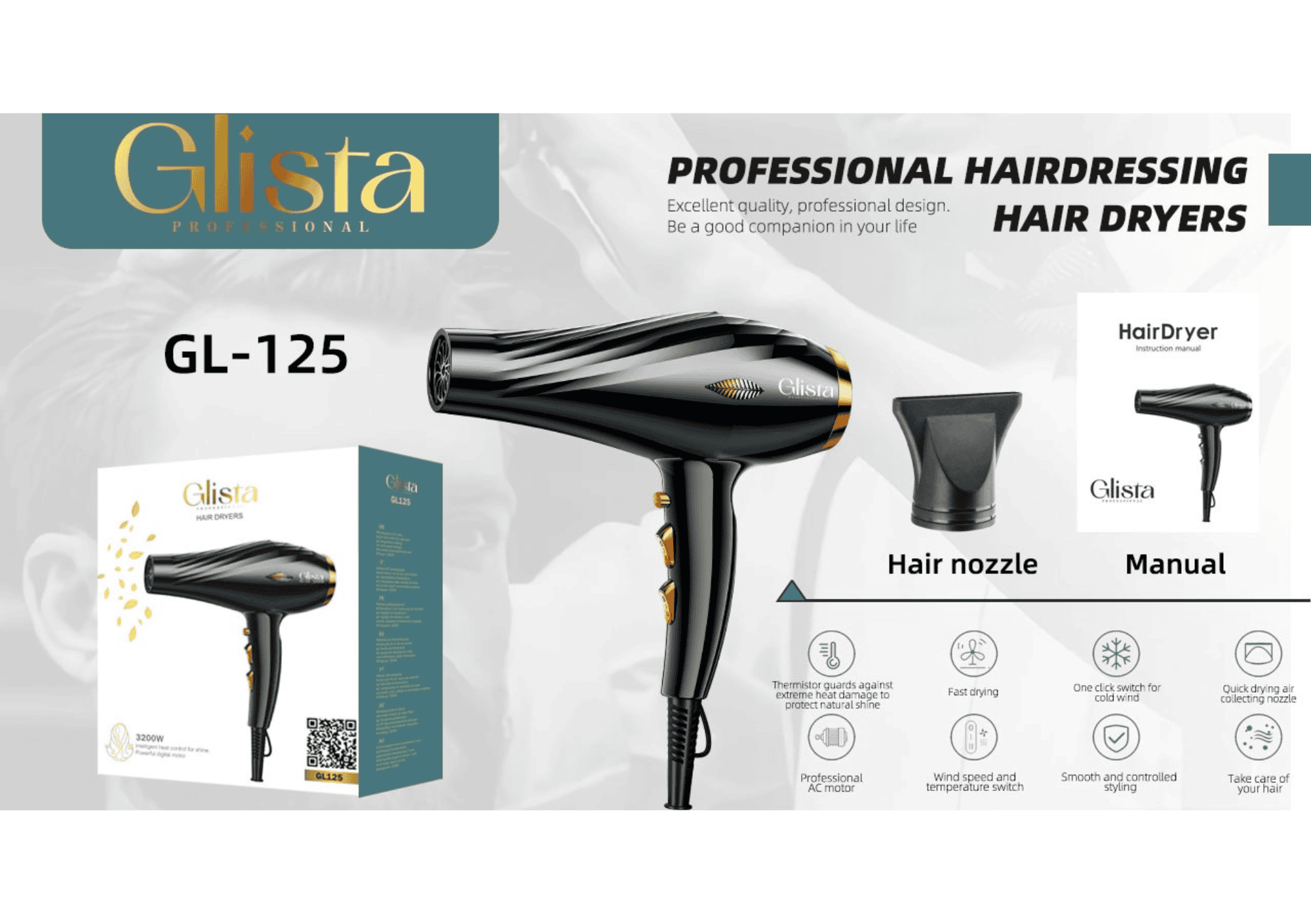 Professional Hairdressing Hair Dryer ( GL-125)