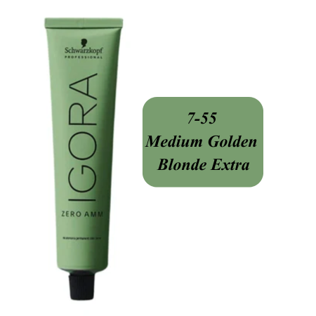 Schwarzkopf Professional Igora Zero AMM hair color 7-55 Medium Blonde Gold Extra