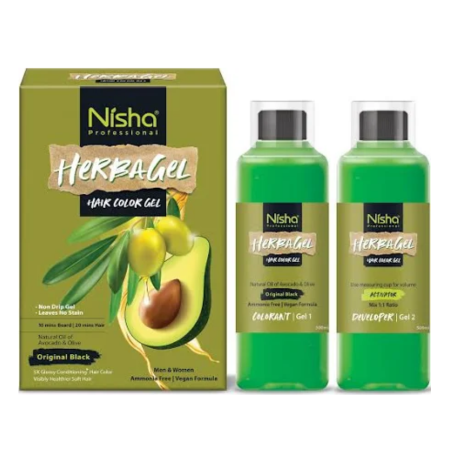 Nisha Herbagel Hair and Beard Colour Gel Original Black, Ammonia Free Black Hair Colour Gel